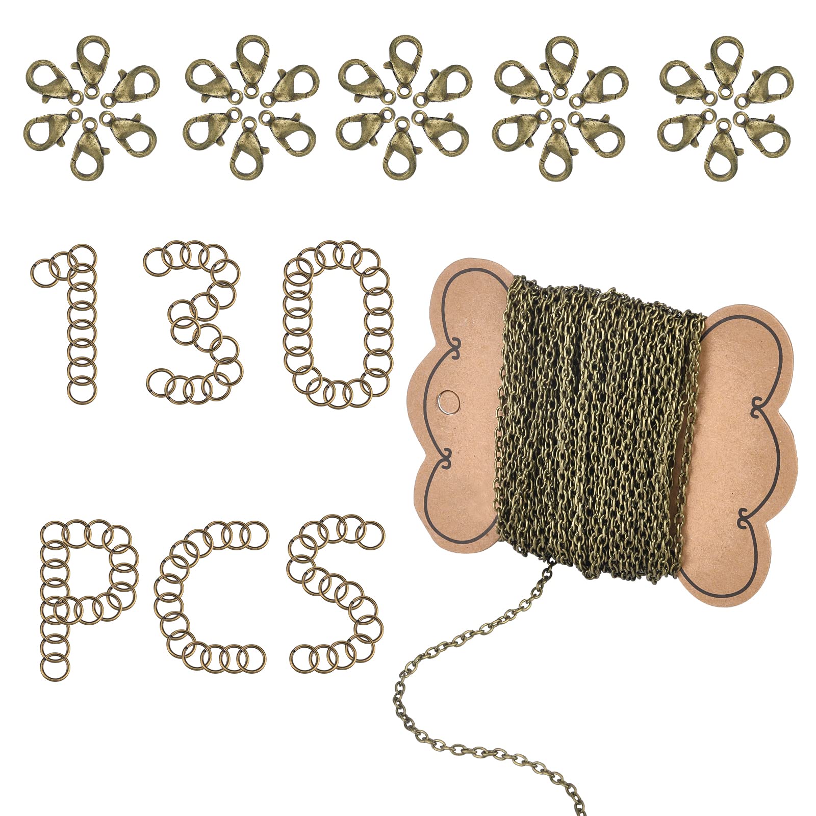 SUNNYCLUE 33 Feet/10m Flat Cable Chain Twisted Chains with Lobster Claw Clasps Jump Rings Jewellery Making Findings Antique Bronze jewellery Chain for jewellery Making Chains DIY Bracelet Necklace