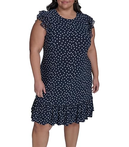 Tommy Hilfiger Womens Ruffled Polka Dot Flounce Dress Black 2 at Amazon Women's Clothing store