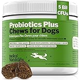 Deley Naturals Probiotics Plus Chews for Dogs - Gut Health Supplement with 5 Billion CFUs, Digestive Enzymes & Probiotics - P
