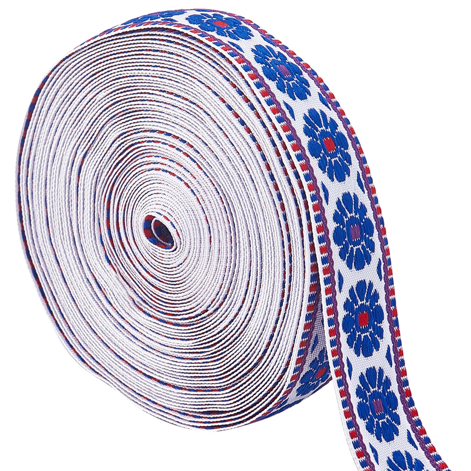 GORGECRAFT 10M Jacquard Embroidery Ribbon 25mm Wide Blue Flower Trim Ethnic lace Boho Fringe Fabric Appliques for Clothes Fabric Belt Hat Bag Gift Package Straps Embellishment Decoration