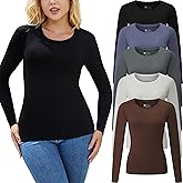 Vomidia 5 Pack Long Sleeve Shirts for Women Crew Neck Basic Stretchy Fitted Tops Slim Fit Casual Fashion Clothes 2025
