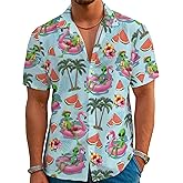 REVENEVER Funny Hawaiian Shirts for Men Short Sleeve Button Down Casual Shirts Summer Tropical Beach Shirt