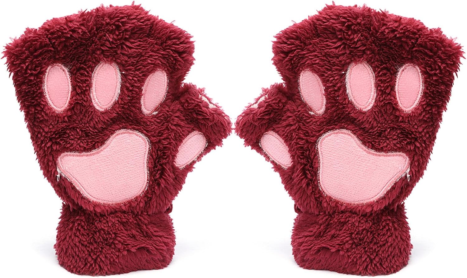 Odema Womens Bear Plush Cat Paw Claw Glove Soft Winter Fingerless Mitten Gloves at  Women’s Clothing store