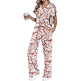 AUSELILY Women's Batwing Short Sleeve Two Piece Sets Summer Crew Neck Wide Leg Pants Matching Sets Women Clothing 2026