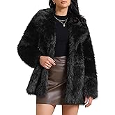 Allegra K Women's Faux Fur Party Coat Fluffy Fuzzy Shaggy Jacket Long Sleeve Lapel Winter Coat