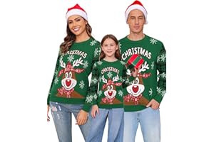 Marvmys Family Matching Christmas Sweater Round Neck Reindeer Snowflakes Ugly Knitted Sweater Pullover for Men Women
