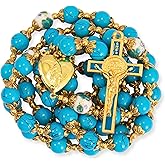 Nazareth Store Saint Benedict 10mm Glass Rosary Beads Catholic Necklace Flowers Mystery Bead Miraculous Medal Locket Cross Prayer Rosarios Catolicos