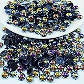 Pinhoollgo 1000pcs 6mm Flatback Half Pearls for Crafts Resin Half Round Pearls for Face Nail Cup Clothes Shoes Scrapbook Handmade Craft(Black AB)