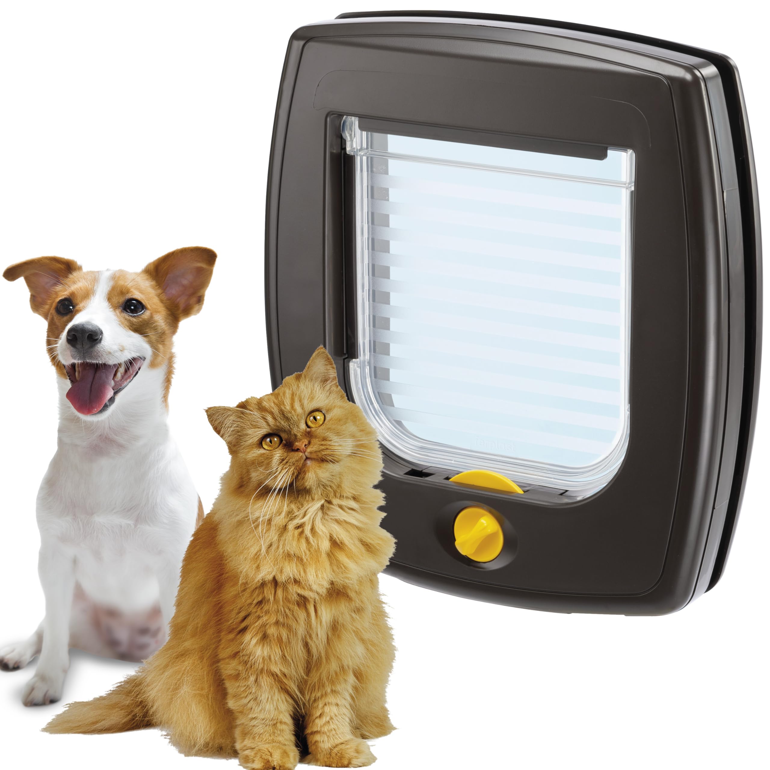 Ferplast Swing 3 Universal Cat Flap for Dogs and Cats - 2 Selectable Closing Modes - Magnetic Anti-Oscillation - Transparent Door - Brown