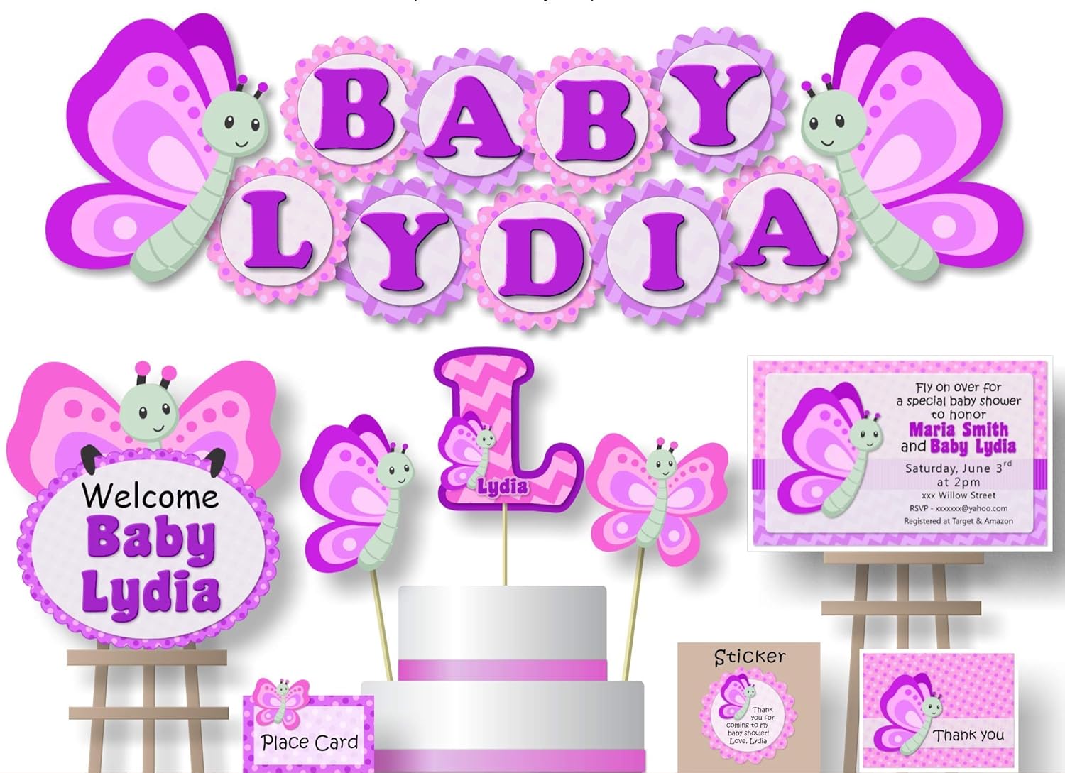 Amazon Com Personalized Pink Lavendar Butterfly Baby Shower