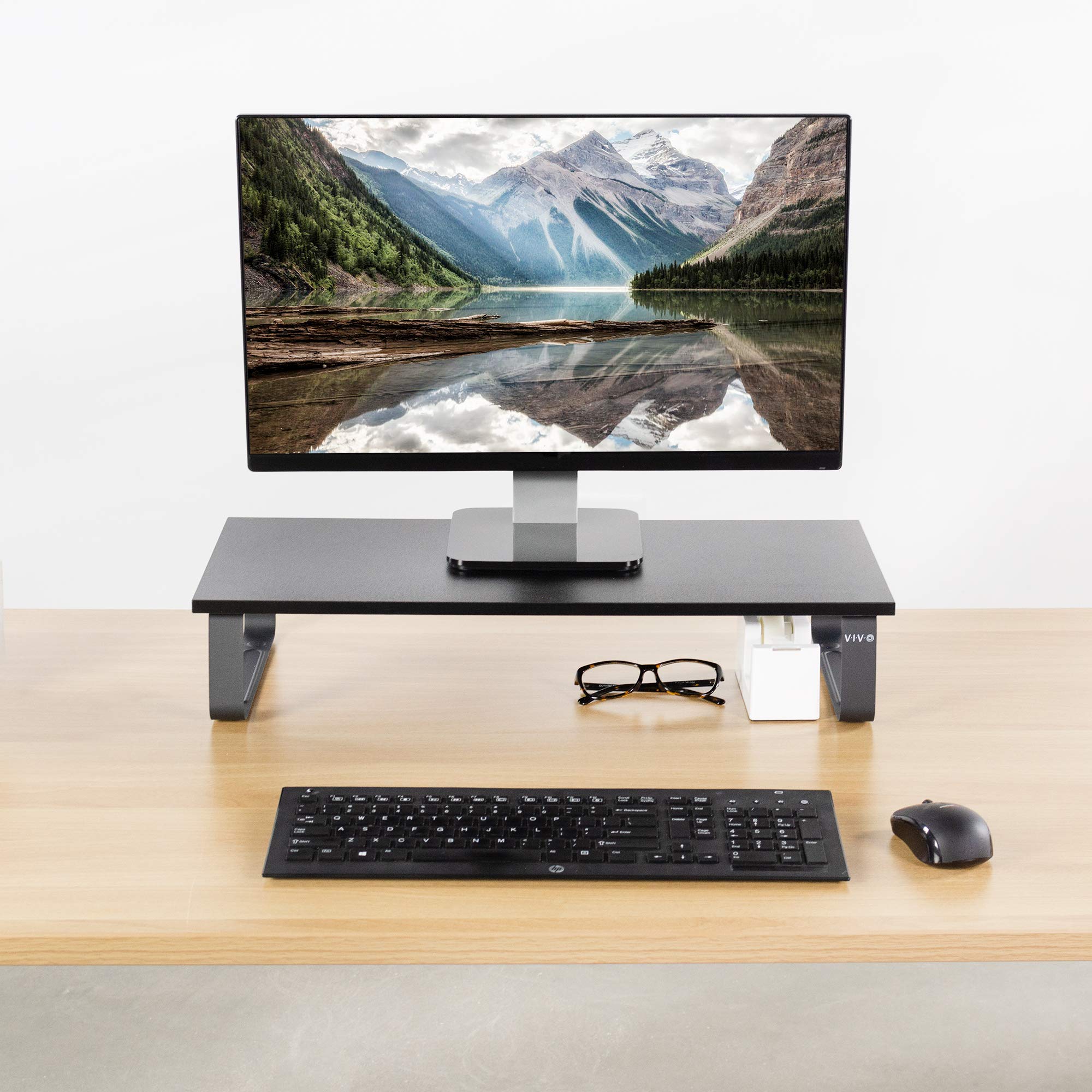 VIVO Black 24 inch Monitor Riser - Wood & Steel Desktop Stand | Screen, Keyboard, Laptop, Small TV Ergonomic Desk and Tabletop Organizer (STAND-V000D)