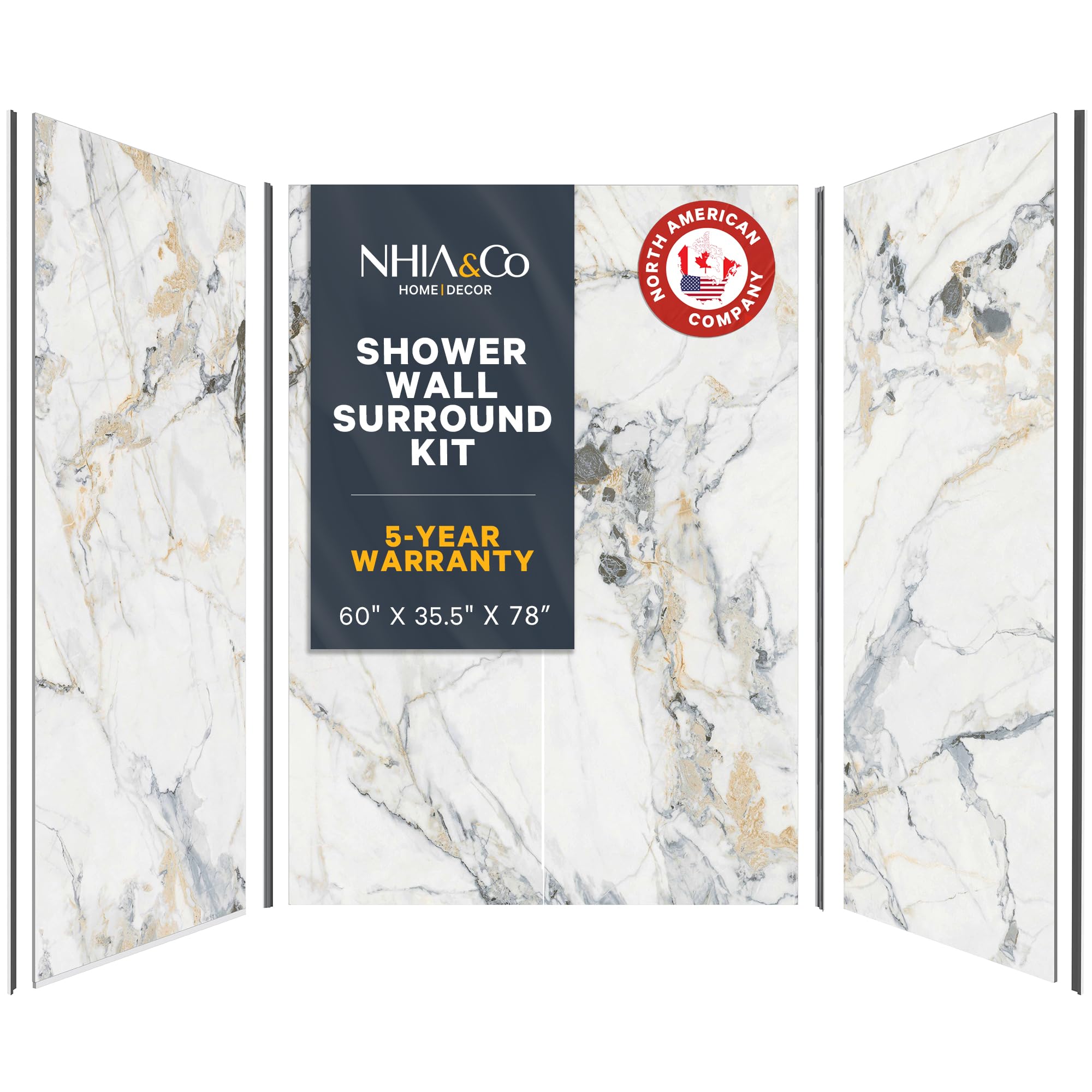 Photo 1 of Shower Surround Kits – Waterproof Wall Panels for Shower – Glossy Finish & Seamless Pattern – Easy to Install Over Any Surface – Leakproof Design (60'' x 35.5'' x 78'') – Champagne