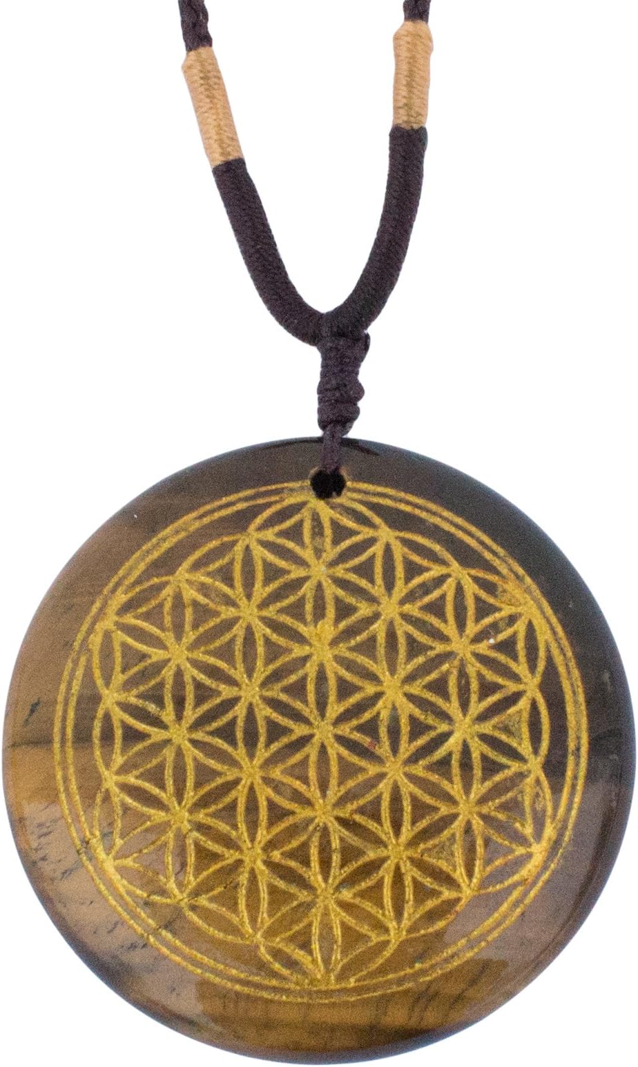 Ezina DesignsMeditation Collection Flower of Life Polished Gemstone Stone Amulet Pendant Lapis Lazuli Tigers Eye for Protection and Health