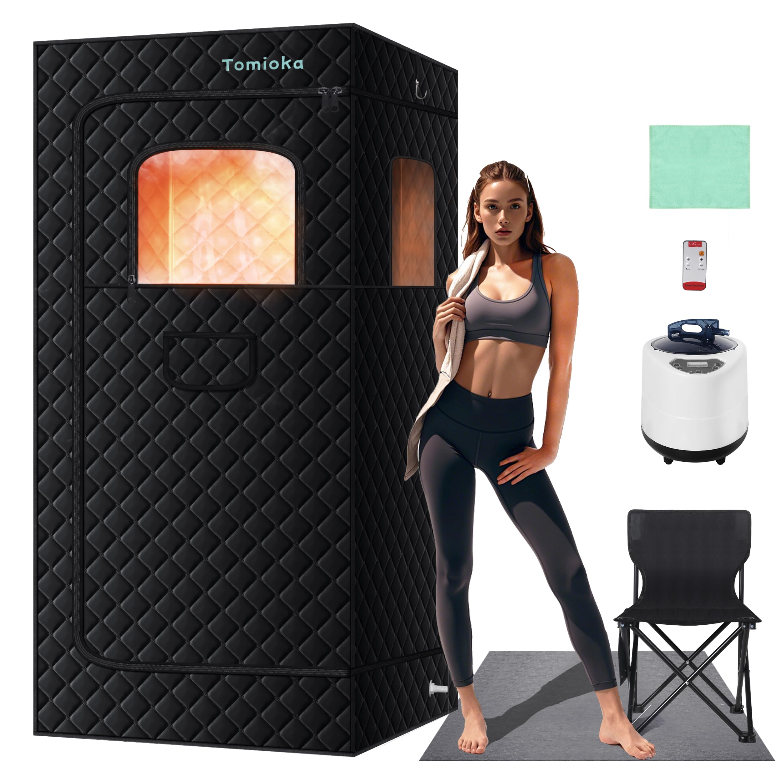 Photo 1 of ***DAMAGED -MISSING PIECES -SELLING AS PARTS ONLY*** Tomioka Sauna Box, Portable Steam Sauna for Body Relaxation, Portable Personal SPA Steam Tent with 3L /1500W Steamer, 9 Levels Temp Control, Indoor, Outdoor (Black)