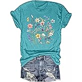 FAOUEOW Women's Boho Wildflower Graphic Loose Tees Vintage Floral Short Sleeve T-Shirts Summer Cotton Tee Tops