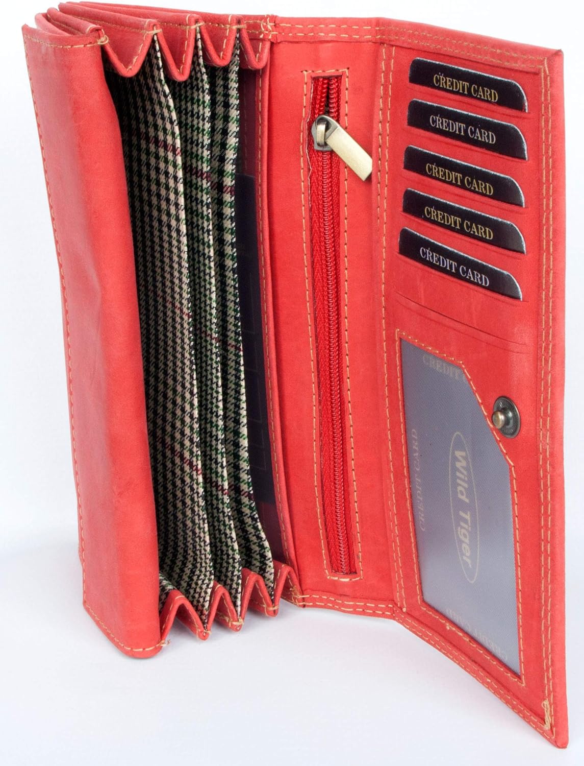 Red Genuine Natural Leather Wallet Wild Tiger - Image 3