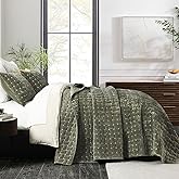 Grassix Velvet Quilt Set King Size, 3 Pieces Lightweight Velvet Comforter with Pillow Shams, Geometric Quilted Bedspread Coverlet Bedding Set for All Seasons, Olive Green, 108"x96"