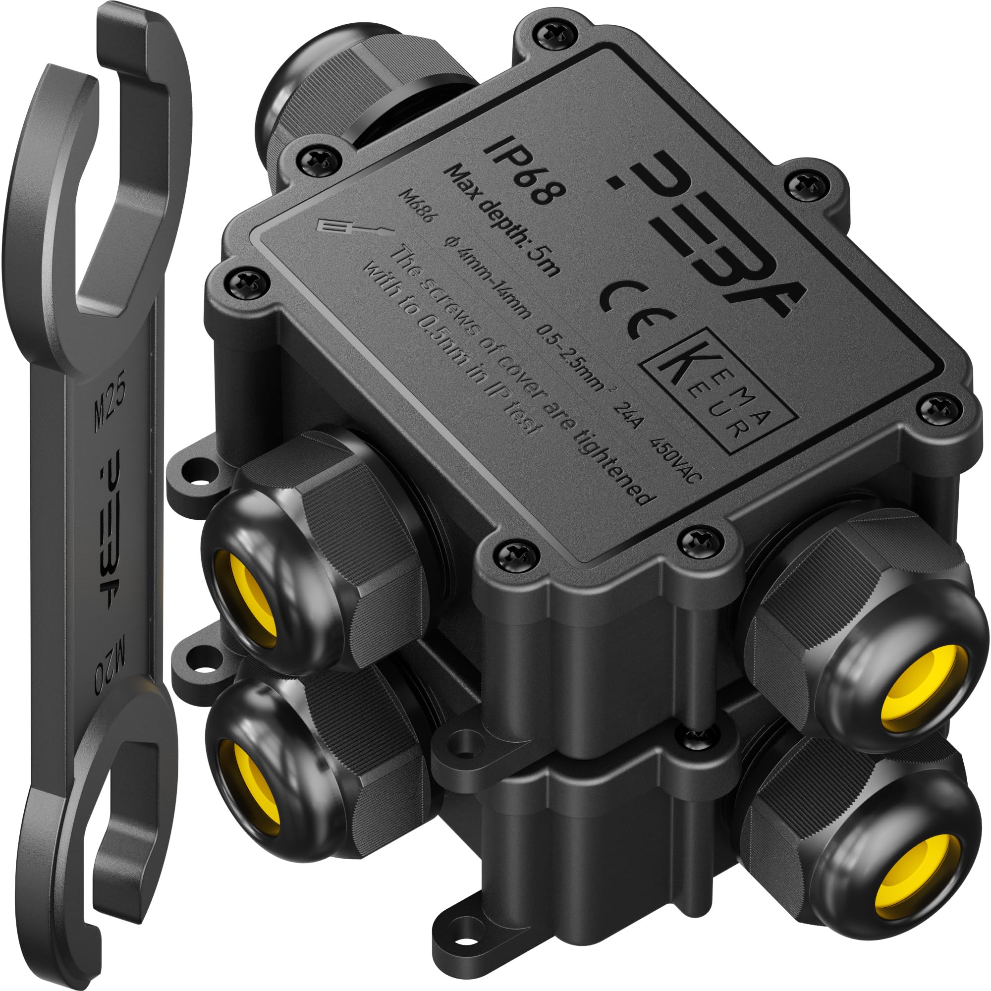 PEBA IP68 Waterproof Junction Box 3-Way Outdoor Cable Electrical Connector Boxes, M25 Plastic Connector Electrical for 4-14MM Diameter Cable ,Electrical Cable Connecto,Black 2 packs