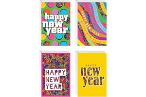 easykart labels 16 Happy New Year Cards Boxed Set With Envelopes and Gold Seal Stickers - 6.75" x 4.5" Assorted New Years Greeting Card Set 2024 With Messages Inside