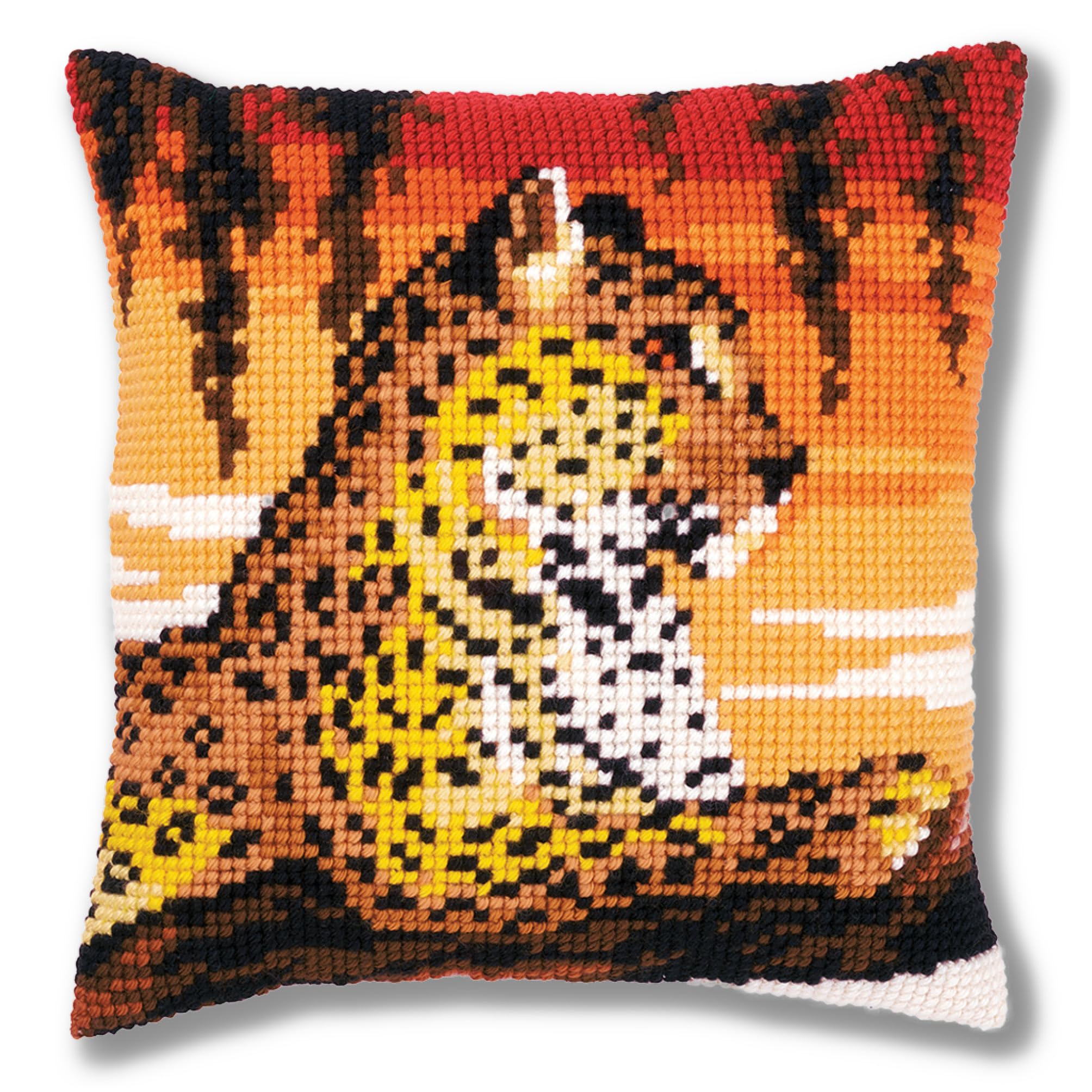 Vervaco Cross Stitch Cushion Leopard, Cotton Blend, Assorted, 43.6 x 23.6 x 30 cm