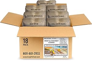LONG LIFE FOOD DEPOT MRE Entree Variety Pack (18-Pack) – Beef & Chicken Main Courses Only (Not Full Meals) – Long Shelf Life – fresh 2023–2025 Production - Direct from U.S. Contract