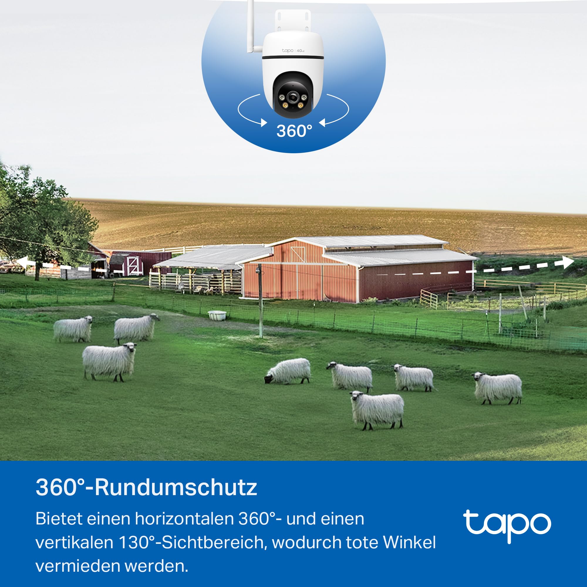 Tapo C501GW 360° 4G LTE Überwachungskamera mit SIM-Kartenslot, kein WLAN erforderlich, Starlight farbige Nachtsicht, AI-Erkennung, DC/PoE-Stromversorgung, IP66, lokaler und Cloud-Speicher, kein WLAN 6