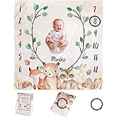 KooKooBaby Monthly Baby Milestone Blanket,47"x47" Premium Fleece Baby Monthly Milestone Blanket with Felt Marker, Baby Boy or Girl Month Age Growth Blanket - Woodland Nursery Animals