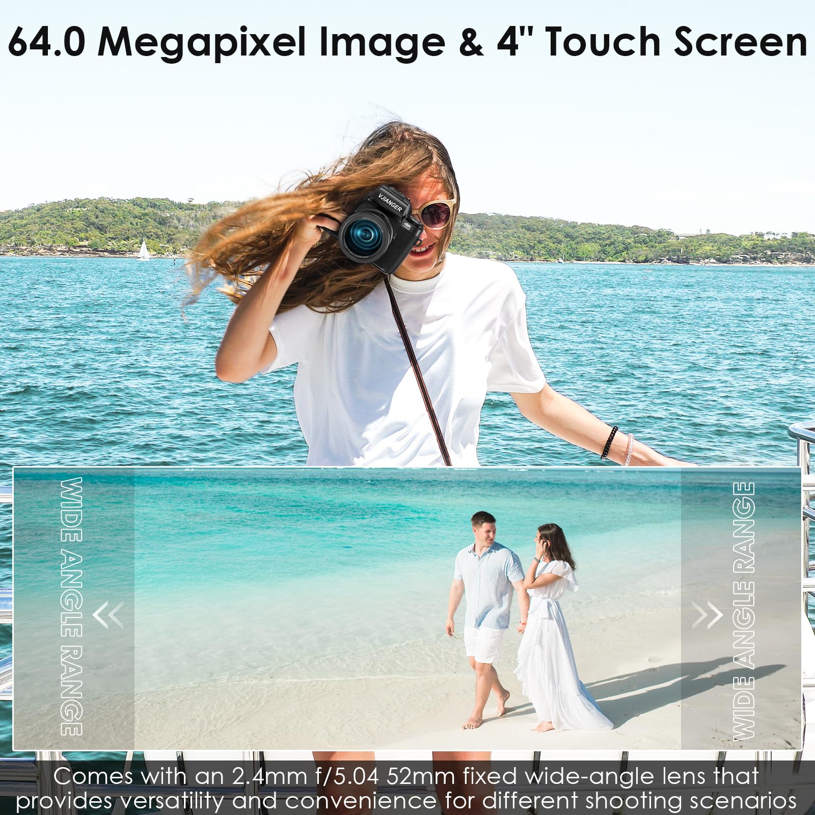 VJIANGER 2024 Upgrade 4K Digital Camera for Photography with 32GB SD Card, 64MP Vlogging Cmaera for YouTube with Front and Rear Camera, Case, WiFi, 3000mAh Battery, 4.0