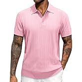 J.VER Polo Shirts for Men Short Sleeve Ribbed Textured Knit Shirt Stretch Casual Golf Tops