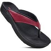 AEROTHOTIC Comfy Flip Flops for Women with Arch Support Orthotic Footbed Stylish Faux Leather Padded Straps with Soft Toe Post & Non-Slip Sole Slip On Casual Indoor and Outdoor Ladies Sandals