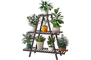 Furshus Plant Stand Indoor, Outdoor bamboo Plant Stands for Multiple Plants, 3 Tier 8 Potted Flower Holder Ladder Plant Rack,Plant Shelf Ladder Table Plant Pot Stand for Living Room, Patio, Balcony (Brown)