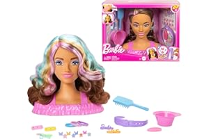 Barbie Doll Styling Head, Dark Brown Hair with 20+ Hair Styling Accessories Including Star & Butterfly Color Change Hair Clip