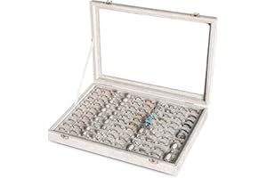Frebeauty Ring Organizer Tray 100 Slots Ring Holder with Clear Lid Velvet Storage Box Jewelry Tray for Jewelry Store Earring Display Case for Jewelry Show Studs Box for Women(Grey)