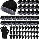 Suhine 40/110 Pcs Winter Hats and Gloves Bulk for Men Women Fleece Lined Beanie & Glove Set Unisex Hats Gloves for Homeless