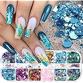 12 Grids Chameleon Nail Art Sequins Hexagon Nail Glitter Holographic Process Sticker Sequins Mermaid Powder Thin Slices Shining Charm DIY Shining Nail Art Tips for Women's Nail and Mermaid Jewelry