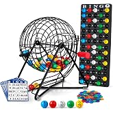 MR CHIPS 11" (Inch) Tall Professional Bingo Set with Steel Cage, Everlasting 7/8&rdquo; Balls, 18 Cards and 300 Chips - Mysterious Black Color