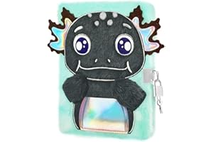 WERNNSAI Plush Kids Diary for Boys - Axolotl Kids Secret Diary with Lock and Key Boys Cute Journal School A5 Lined Notebooks 