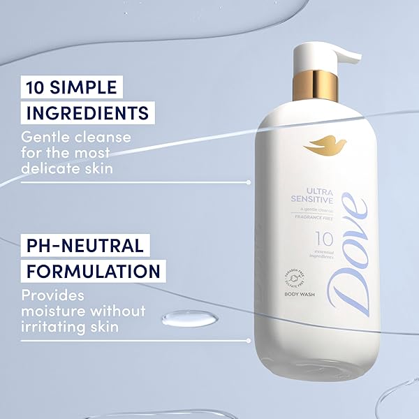DOVE FRAGRANCE FREE BODY WASH ULTRA SENSITIVE GENTLE ALL-OVER CLEANSE 10 ESSENTIAL INGREDIENTS 18.5 OZ