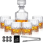 Whiskey Decanter Set for Men, Whiskey Glasses and Decanter with Cooling Stones Clear Glass Whisky Liquor Decanter Set for Whiskey Bourbon Rum Men Fathers'Gift