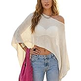 WeciBor Women's Sheer Poncho Tops Y2K Sparkly Knit Bolero Sweater Cover Up Beachwear for Beach Clothing