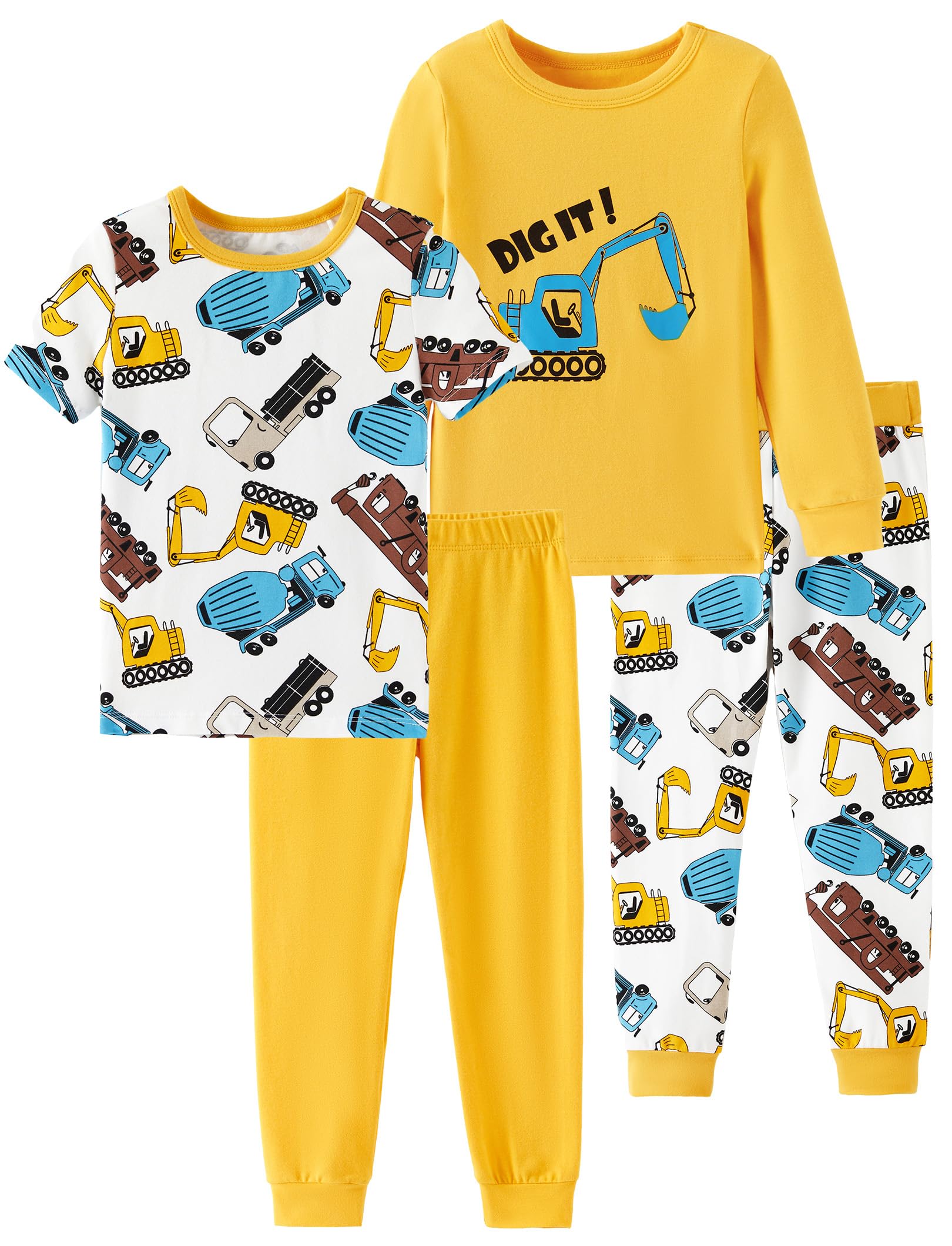 Photo 1 of PATPAT 4-Pieces Baby Boys Pajama Sets with Organic Cotton, Snug fit Pjs for Toddler Kids, Supersoft & Stretchy Sleeper, Dig N Load, 5T