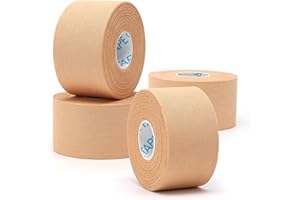 OK TAPE 4 Rolls Athletic Tape, Sports Tape for Injuries, Rigid, Easy Tear Medical Tape, Wrist Tape, No Sticky Residue | Secure Ankle, Finger, Knee- 1.5inch x 15yards (Beige)