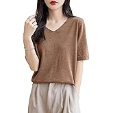 Chanyarn Women's 100% Merino Wool Base Layer Shirt V Neck Short Sleeve Travel Hiking Tee T Shirt Pullover Tops