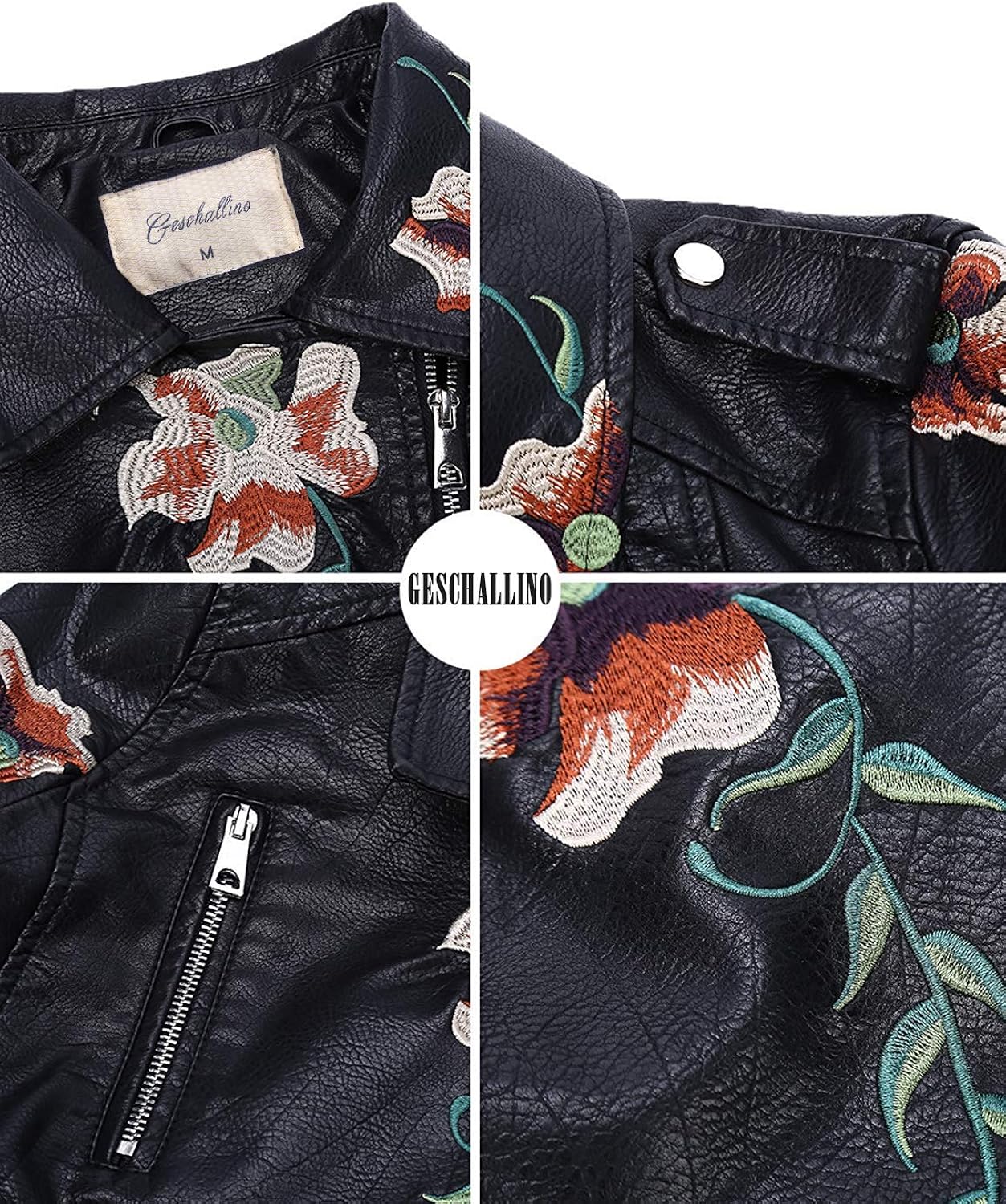 Geschallino Women's PU Leather Jacket, Moto Biker Jacket with Zip Pockets, Vintage Short Coat for Autumn, Spring at  Women's Coats Shop