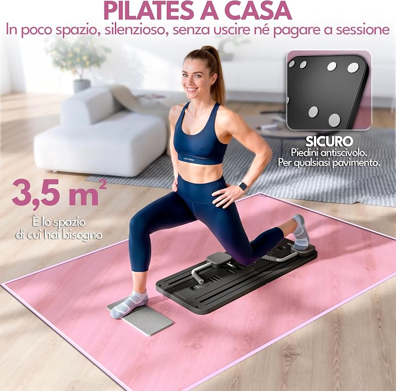 Pilates Reformer Pieghevole per Casa con Accessori + Guida 10 Esercizi | Mini Reformer Pilates | Tavola Board Multifunzionale | Attrezzi Fitness Casa | Kit Completo Home Gym