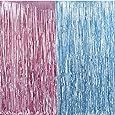 Iridescent Party Curtain in Pink Metallic Foil Fringe Streamer Sparkling Holo Backdrop Photo Booth Wall Door Decoration Girly Feminine