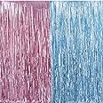 Metallic Tinsel Foil Fringe Curtains 3.2 ft x 6.6 ft Baby Shower Gender Reveals Party Decoration Party Photo Backdrop (Pink/Blue)