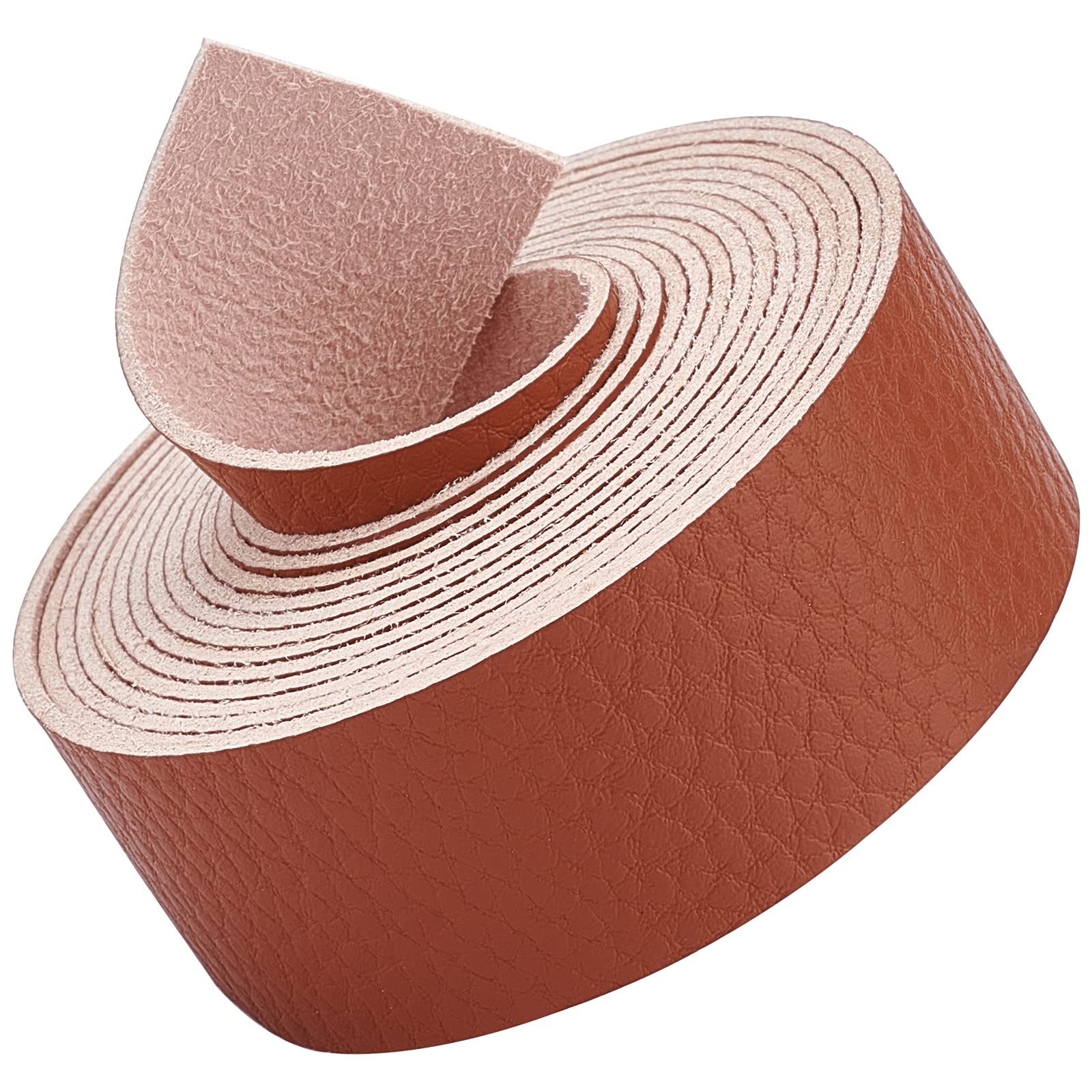 GORGECRAFT Lychee Pattern Leather Strap 78 Inch Long 1 Inch Wide Flat Cord Brown Leather Belt Strips for Crafts DIY Projects Clothing Pet Collars Traction Ropes Belt Keychains Wrapping — image 1