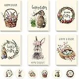 Whaline 30 Pack Vintage Easter Cards Kit with Envelopes and 30Pcs Adhesive Stickers Colorful Greeting Cards in 8 Designs Bunn