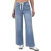 luvamia Wide Leg Jeans Woman High Waisted Trendy Pull On Elastic Waist Drawstring Stretchy Denim Jean Pants with Pockets